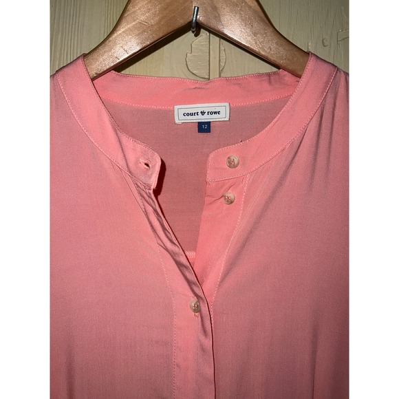 Peach Fuzz Midi SHIRT DRESS Size 12 Medium Faux Silk Button Fr Court & Rowe NEW - Picture 4 of 14